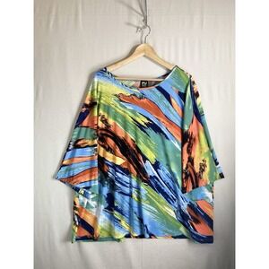 PURE Essence Womens 1X Abstract Print Top Multicolor Loose Fit Made in Canada